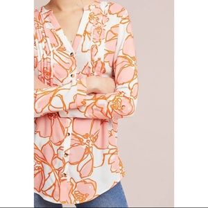 Anthropologie Pink and Orange Floral Button Down Shirt